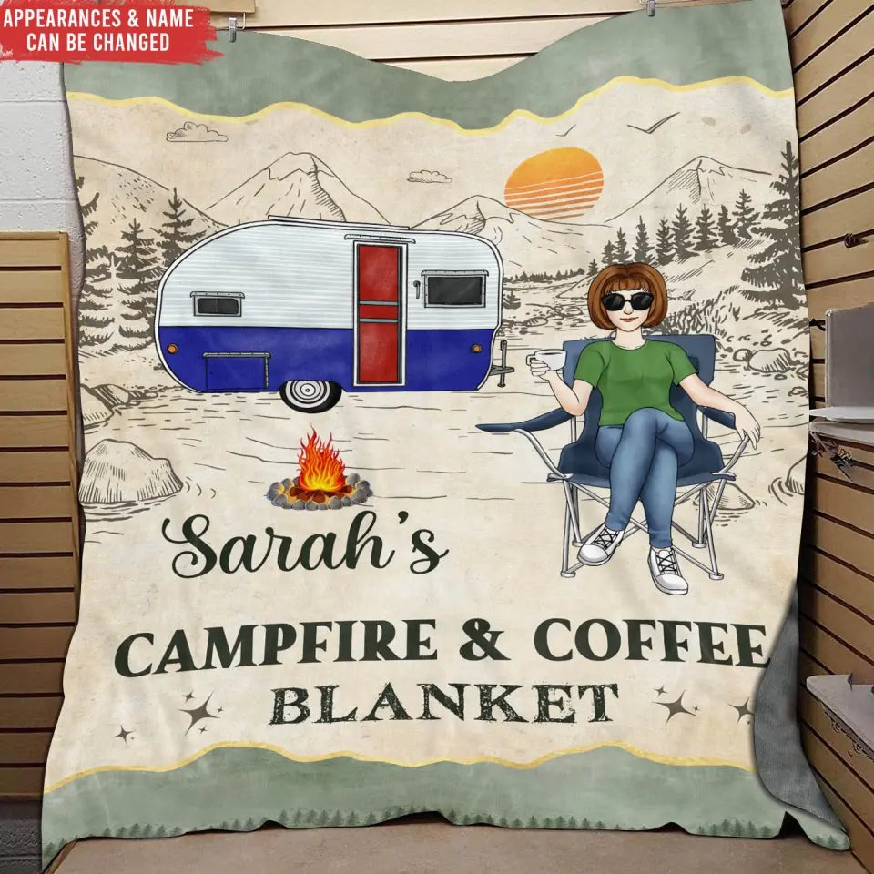 Campfire & Coffee - Personalized Blanket, Gift For Camping Lovers - BL44