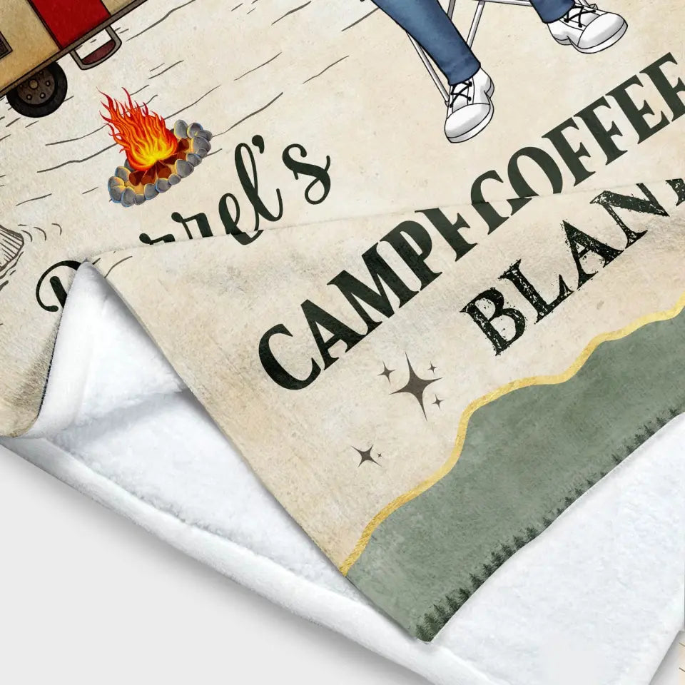 Campfire & Coffee - Personalized Blanket, Gift For Camping Lovers - BL44