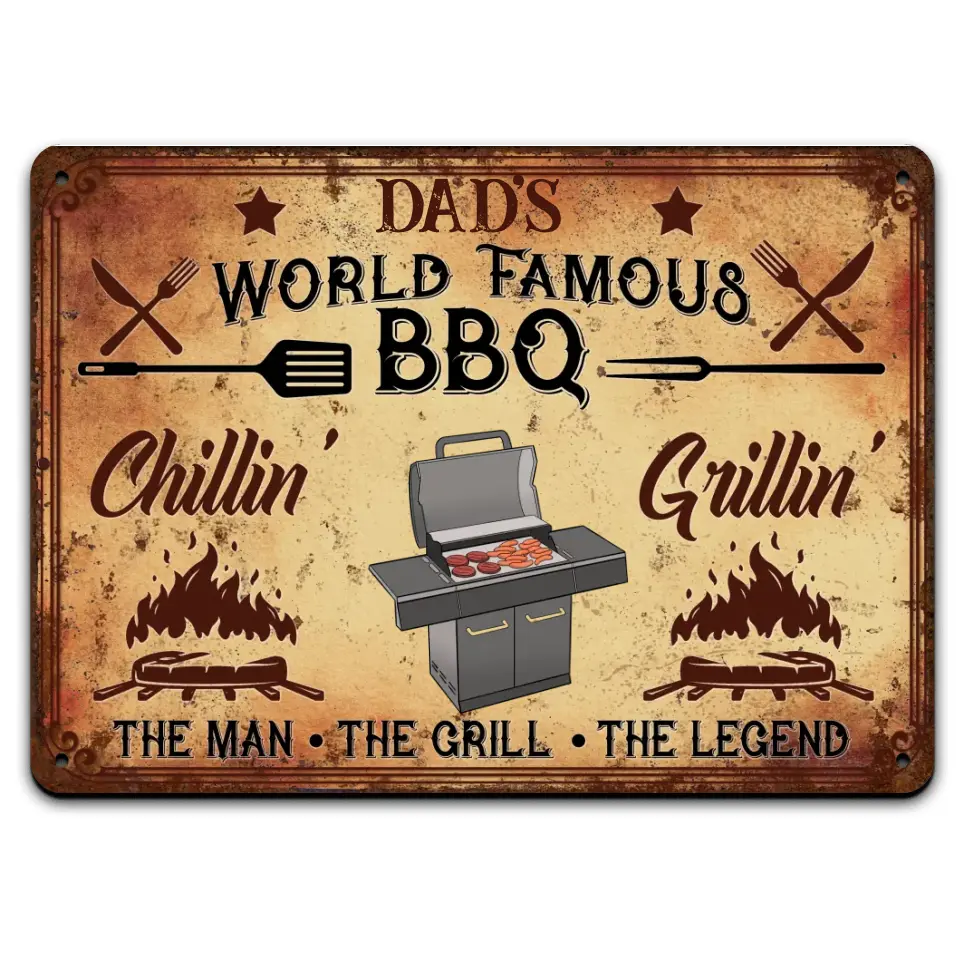 World Famous BBQ Chillin’ Grillin’ - Personalized Metal Sign, Metal Sign Gift For Family - MTS744