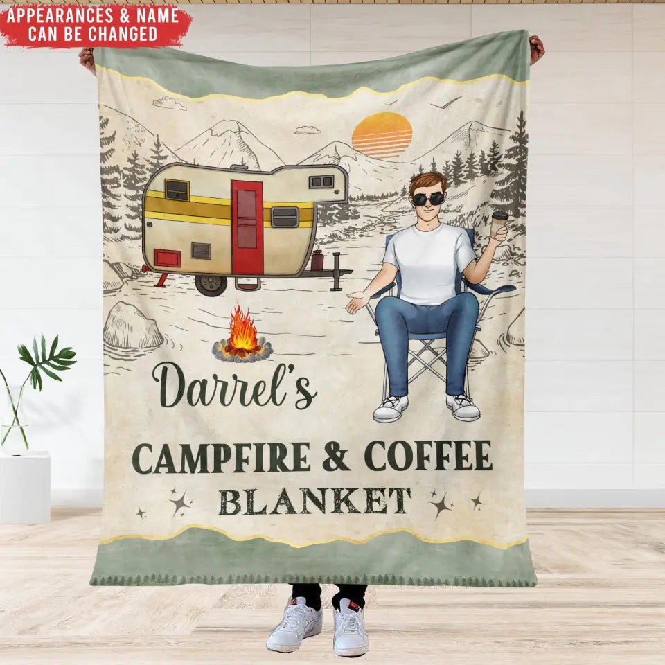 Campfire & Coffee - Personalized Blanket, Gift For Camping Lovers - BL44