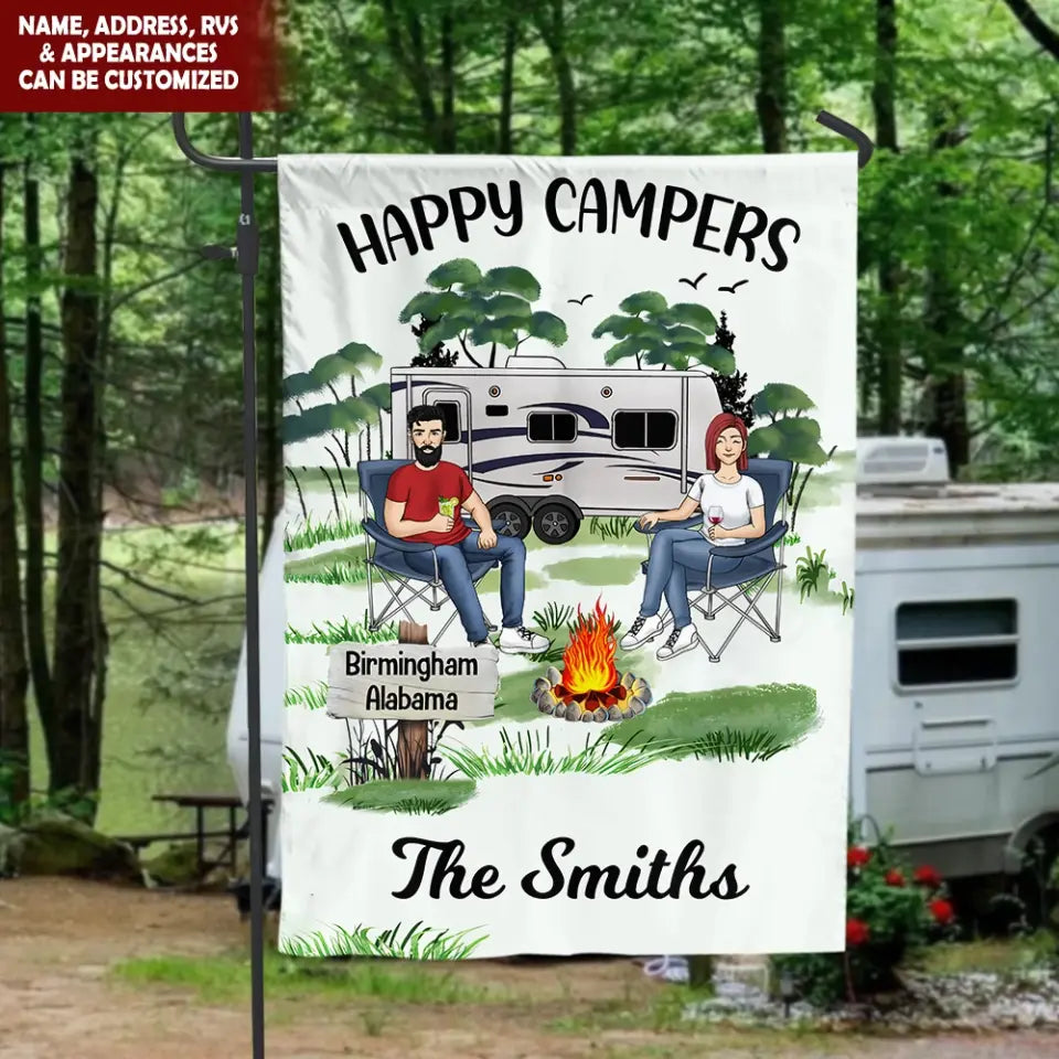 Happy Campers - Personalized Garden Flag, Gift For Camping Lovers - GF151