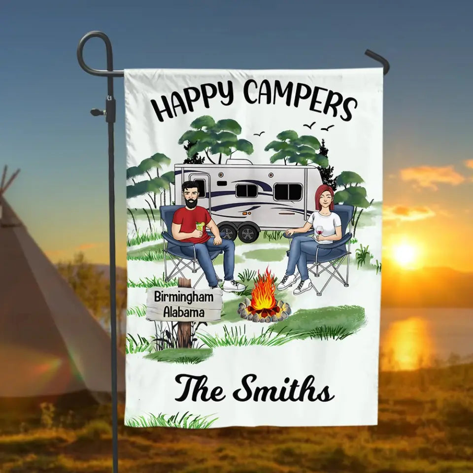 Happy Campers - Personalized Garden Flag, Gift For Camping Lovers - GF151