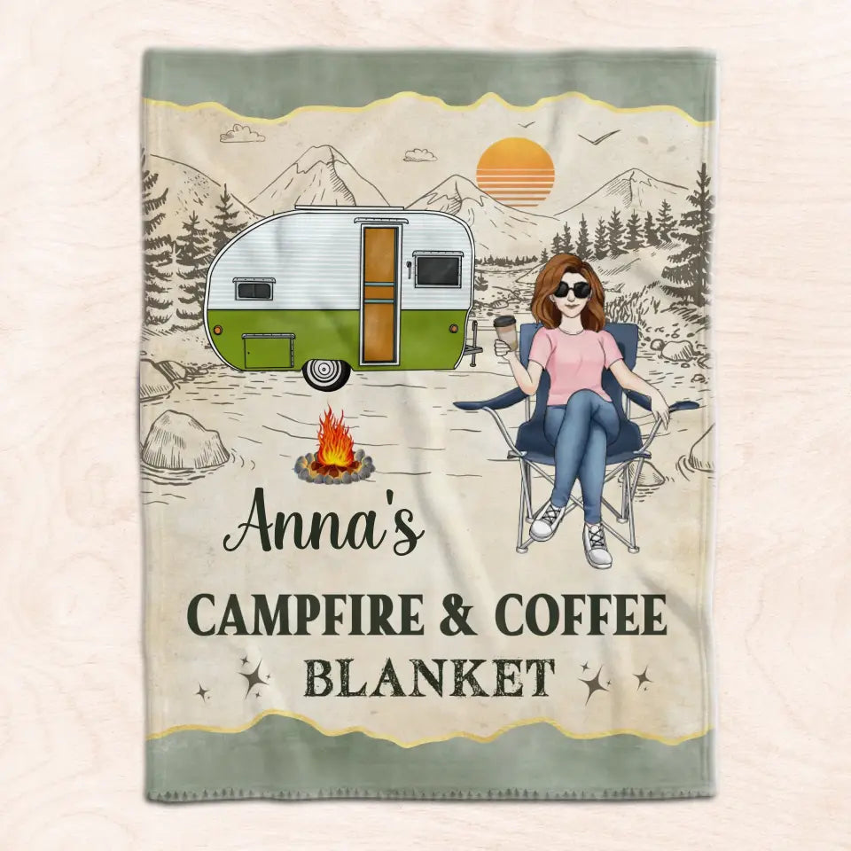 Campfire &amp; Coffee - Personalized Blanket, Gift For Camping Lovers - BL44