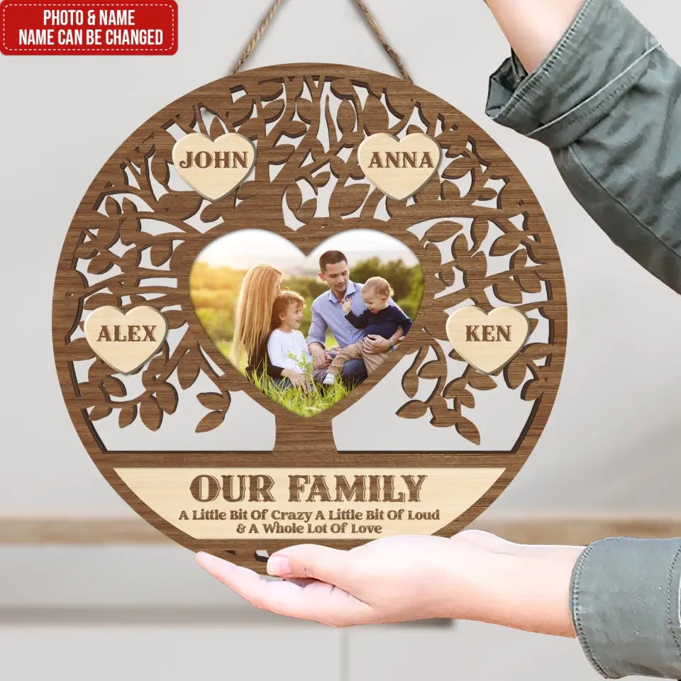 Our Family A Little Bit Of Crazy A Little Bit Of Loud & A Whole Lot Of Love - Personalized Wooden Sign - DS721