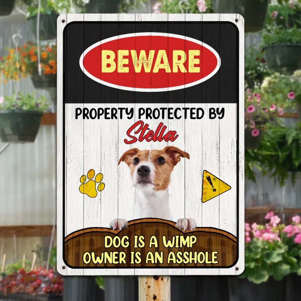 Beware Of Dog, Guarded By The Dog - Personalized Metal Sign, Gift For Dog Lovers - MTS745