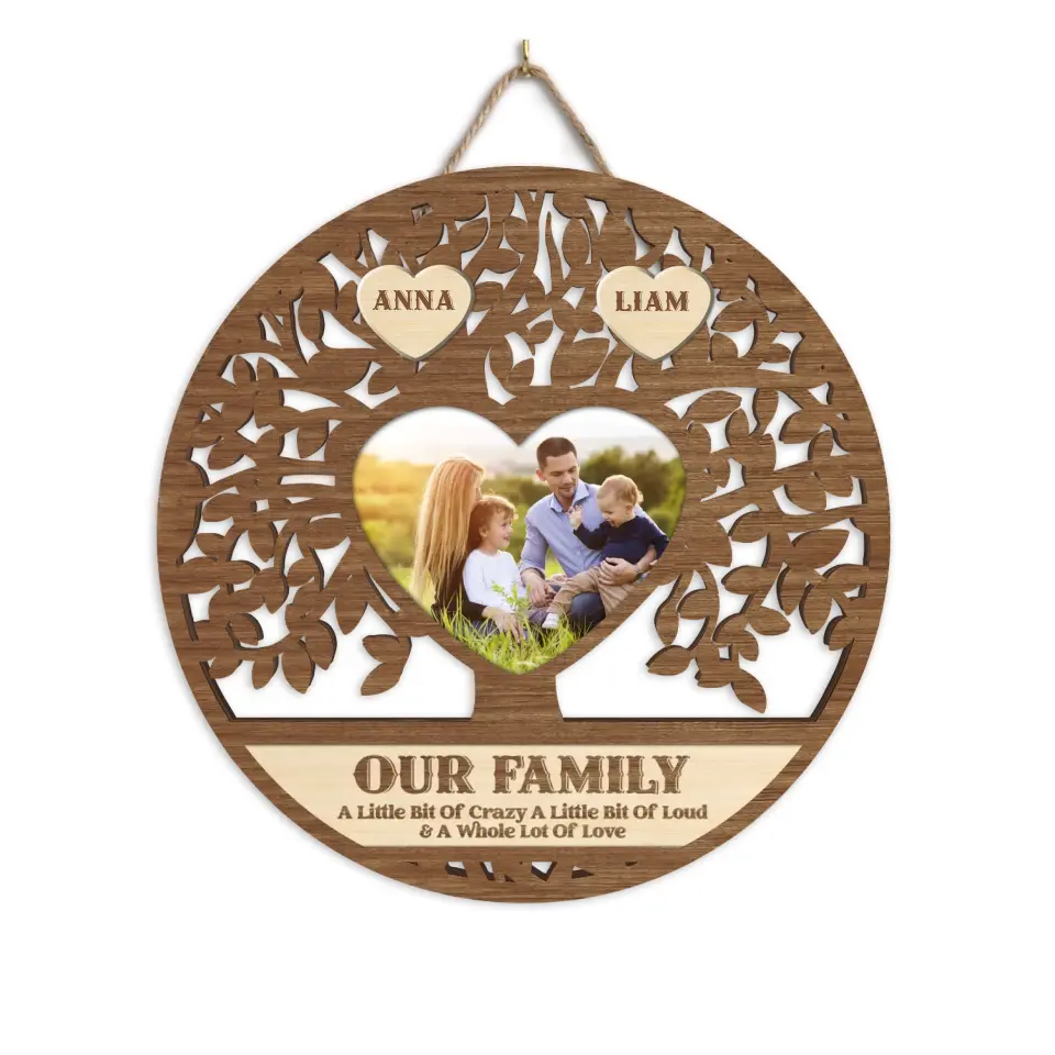Our Family A Little Bit Of Crazy A Little Bit Of Loud &amp; A Whole Lot Of Love - Personalized Wooden Sign - DS721
