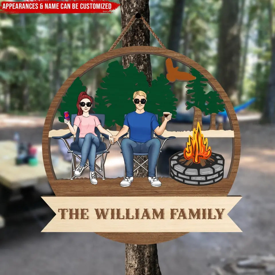 Campfire Custom Family Name Sign - Personalized Wooden Sign, Camping Gift For Camping Lovers - DS722