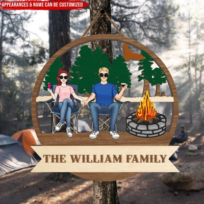 Campfire Custom Family Name Sign - Personalized Wooden Sign, Camping Gift For Camping Lovers - DS722