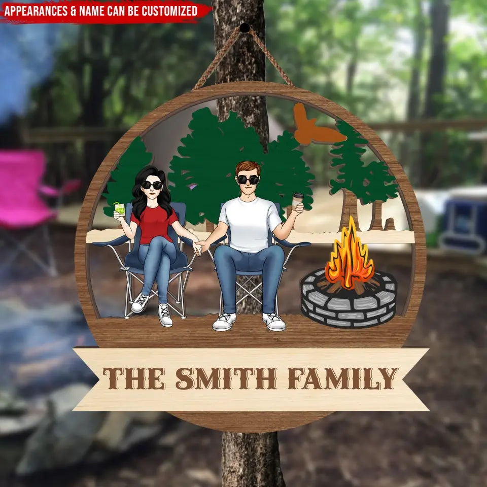 Campfire Custom Family Name Sign - Personalized Wooden Sign, Camping Gift For Camping Lovers - DS722