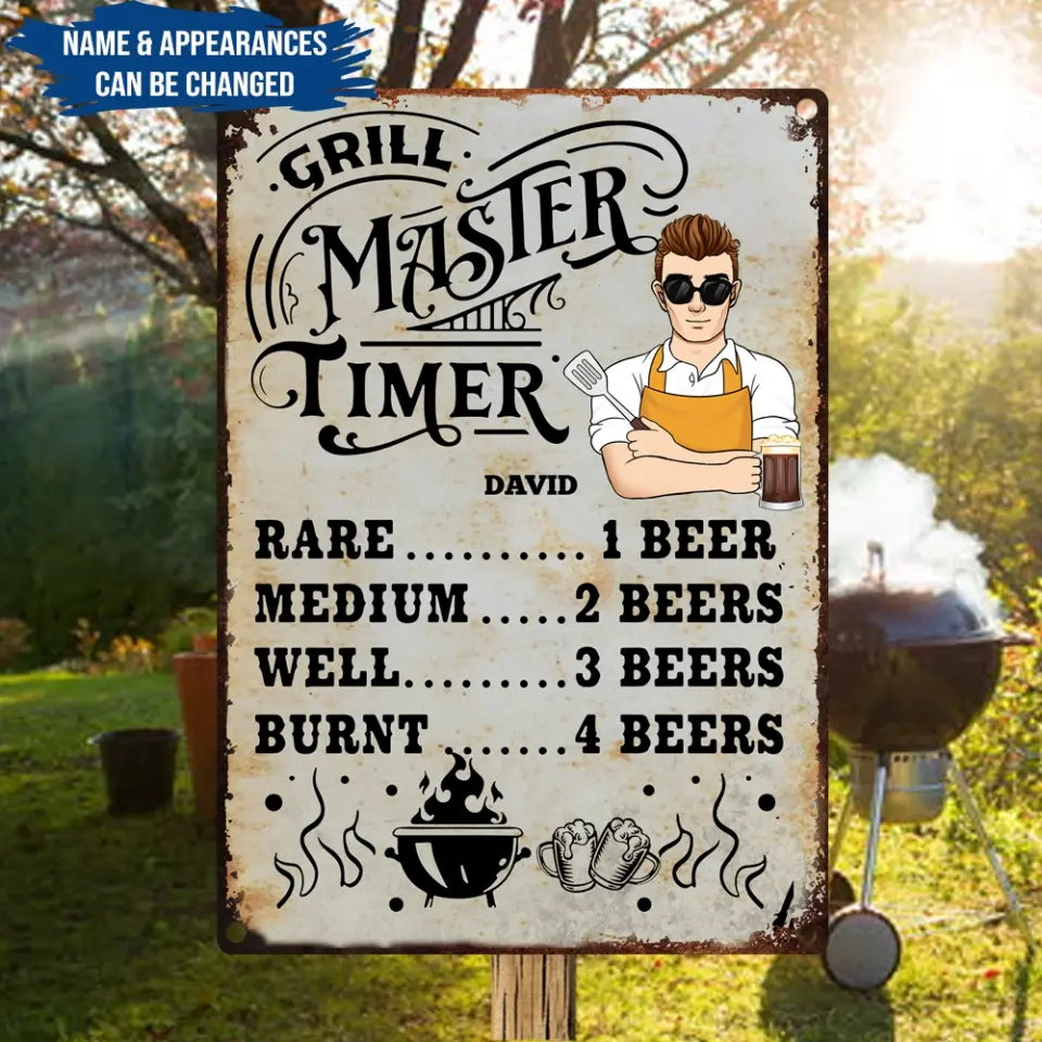 Grill Master Timer - Personalized Metal Sign, Metal Sign Gift For Family - MTS746