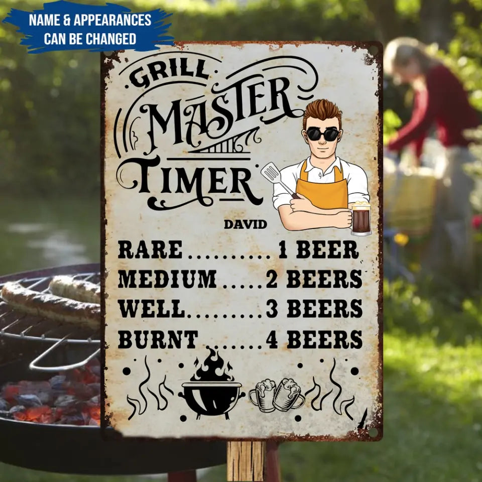 Grill Master Timer - Personalized Metal Sign, Metal Sign Gift For Family - MTS746