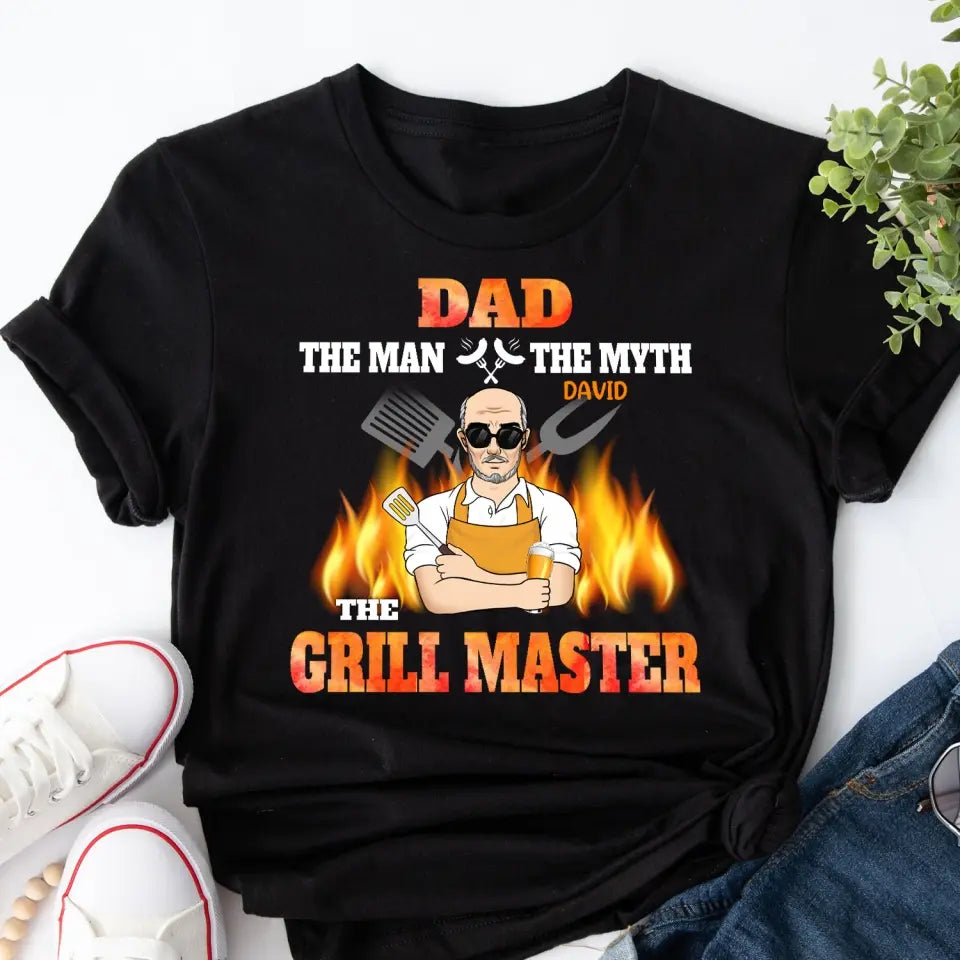 Dad The Man The Myth The Grill master - Personalized T-Shirt, T-Shirt For Dad, Grandpa - TS1049