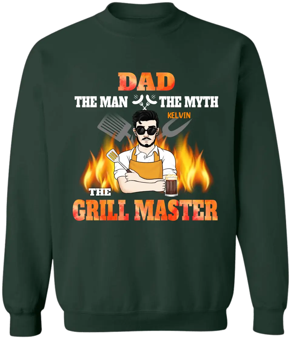 Dad The Man The Myth The Grill master - Personalized T-Shirt, T-Shirt For Dad, Grandpa - TS1049