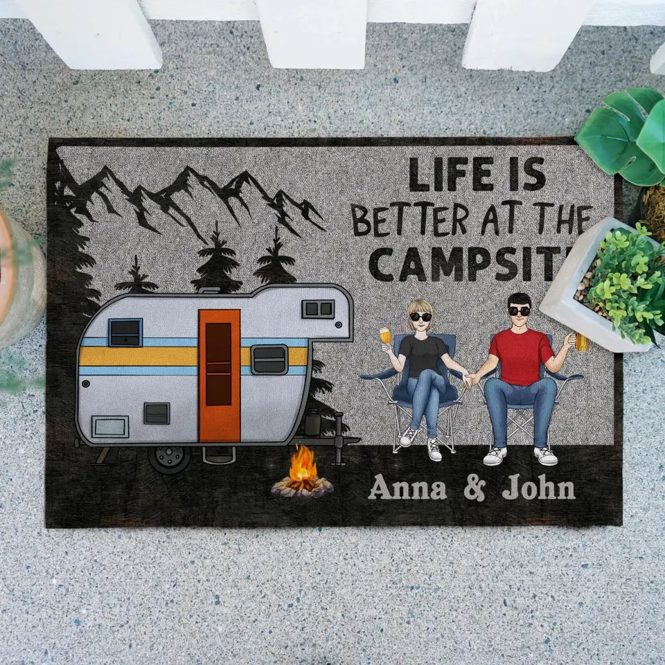 Life Is Better At The Campsite - Personalized Doormat, Doormat Gift For Camping Lover - DM261