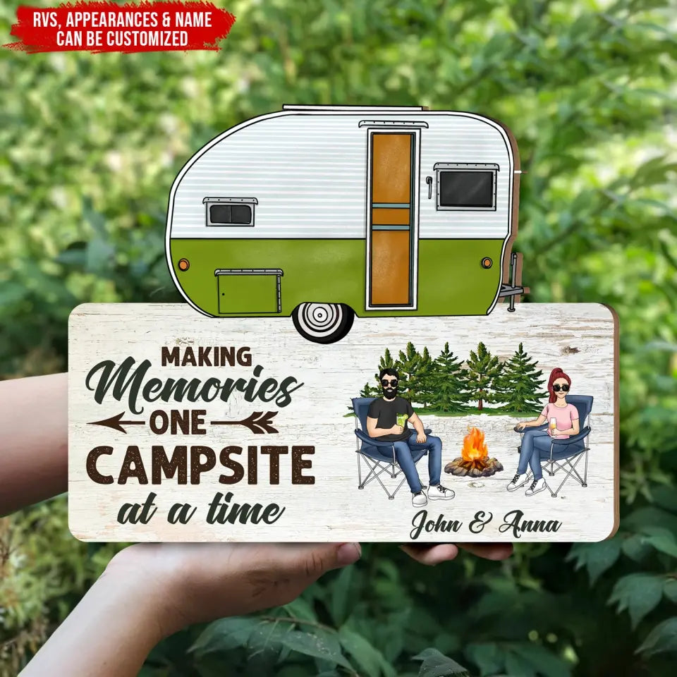 Making Memories One Campsite - Personalized Custom Shaped Wood Sign, Gift For Camping Lovers - DS723