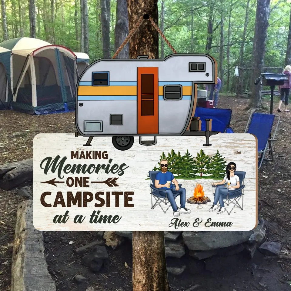 Making Memories One Campsite - Personalized Custom Shaped Wood Sign, Gift For Camping Lovers - DS723