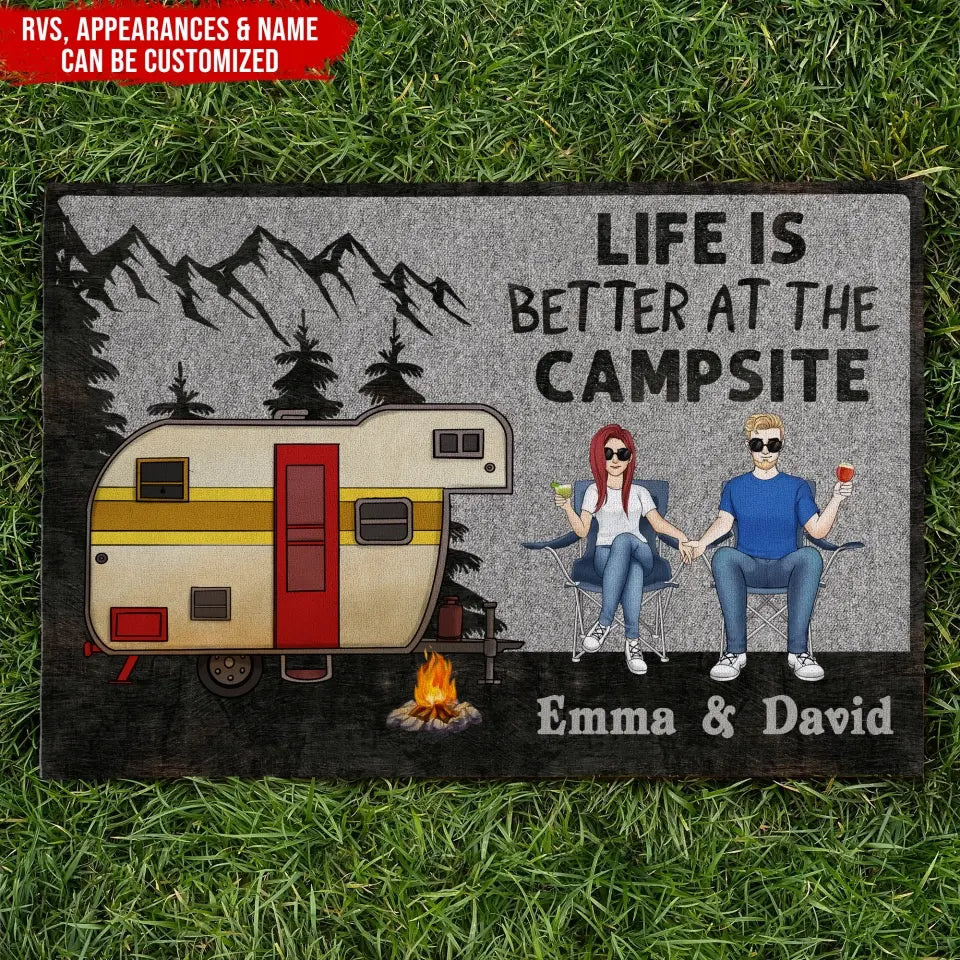 Life Is Better At The Campsite - Personalized Doormat, Doormat Gift For Camping Lover - DM261