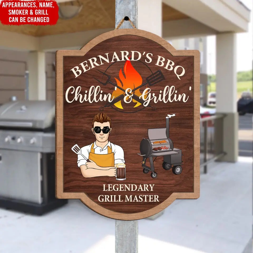 BBQ Chill' & Grillin' - Personalized Wooden Sign, BBQ Gifts, Family Gifts - DS724