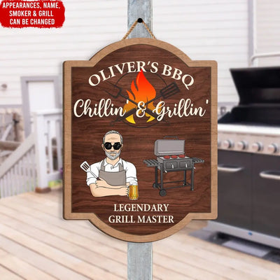 BBQ Chill' & Grillin' - Personalized Wooden Sign, BBQ Gifts, Family Gifts - DS724