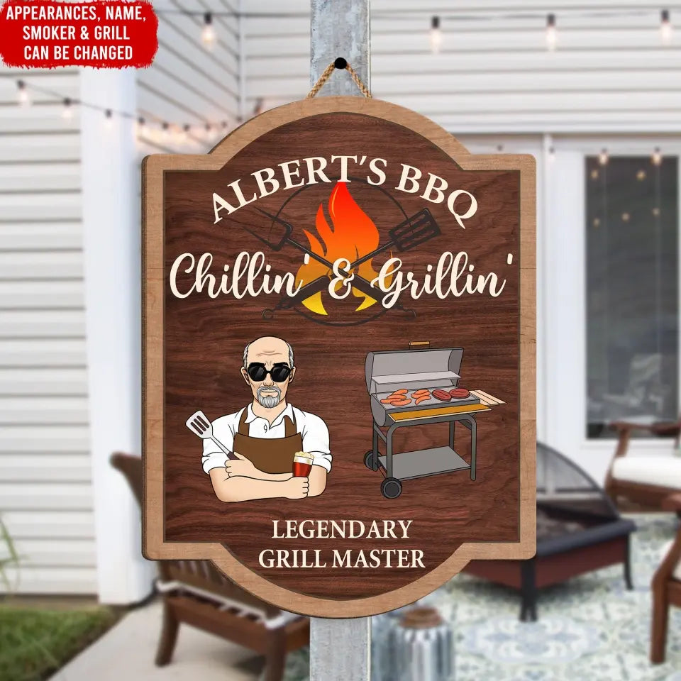 BBQ Chill' & Grillin' - Personalized Wooden Sign, BBQ Gifts, Family Gifts - DS724