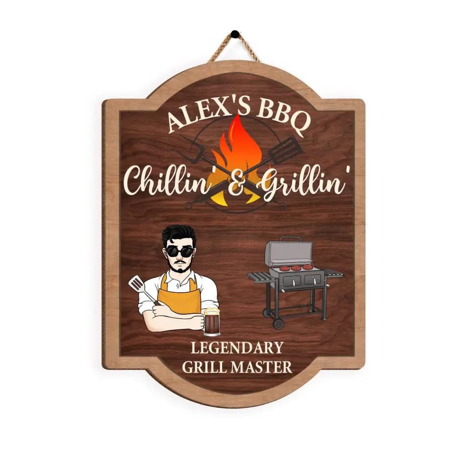 BBQ Chill' & Grillin' - Personalized Wooden Sign, BBQ Gifts, Family Gifts - DS724