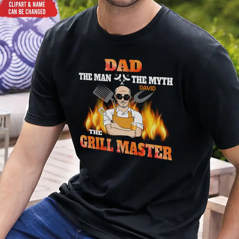 Dad The Man The Myth The Grill master - Personalized T-Shirt, T-Shirt For Dad, Grandpa - TS1049