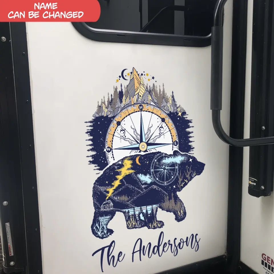 Bear And Mountains - Personalized Decal, Camping Gift For Camping Lovers - PCD100