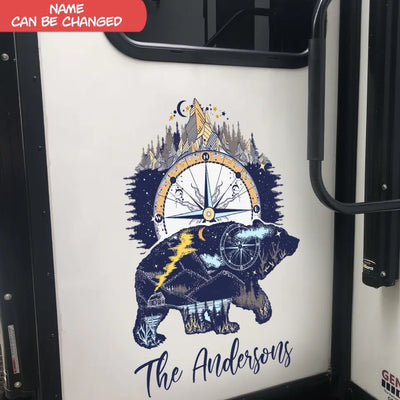 Bear And Mountains - Personalized Decal, Camping Gift For Camping Lovers - PCD100