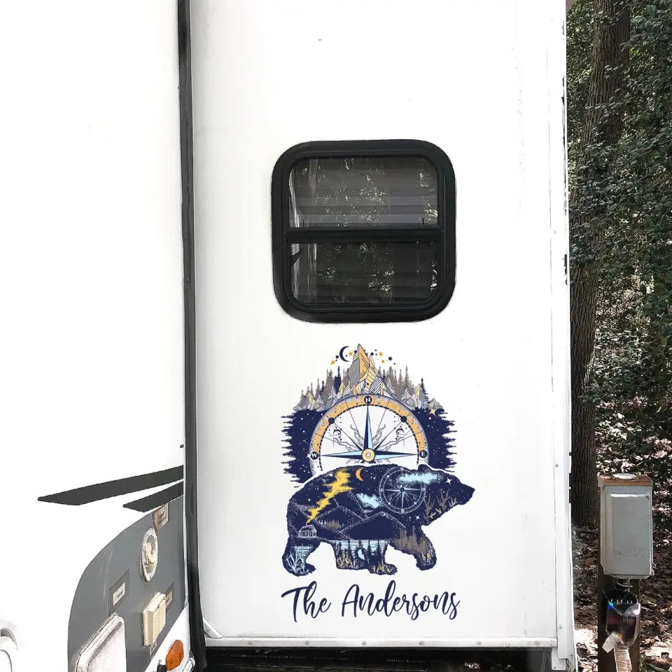 Bear And Mountains - Personalized Decal, Camping Gift For Camping Lovers - PCD100