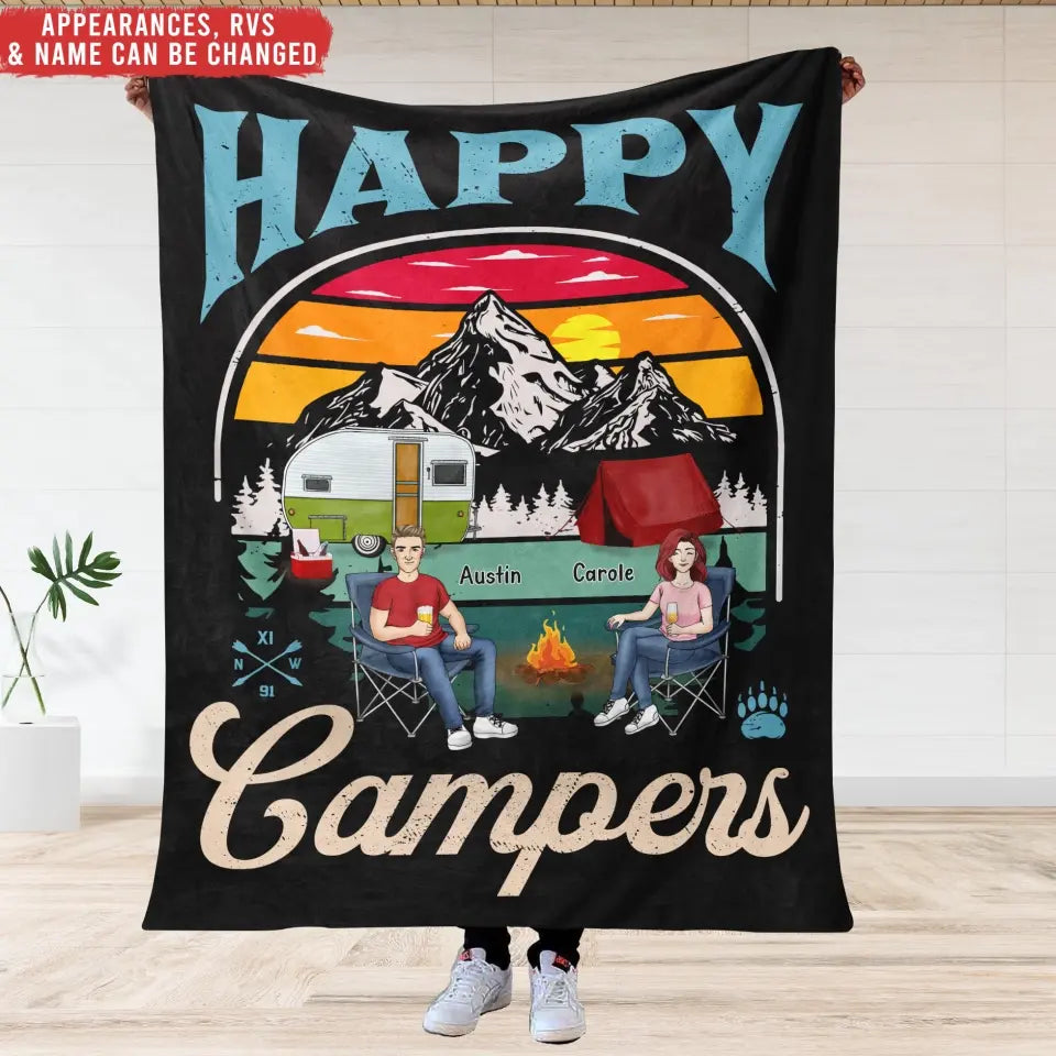 Happy Campers - Personalized Blanket, Gift For Camping Lovers - BL45