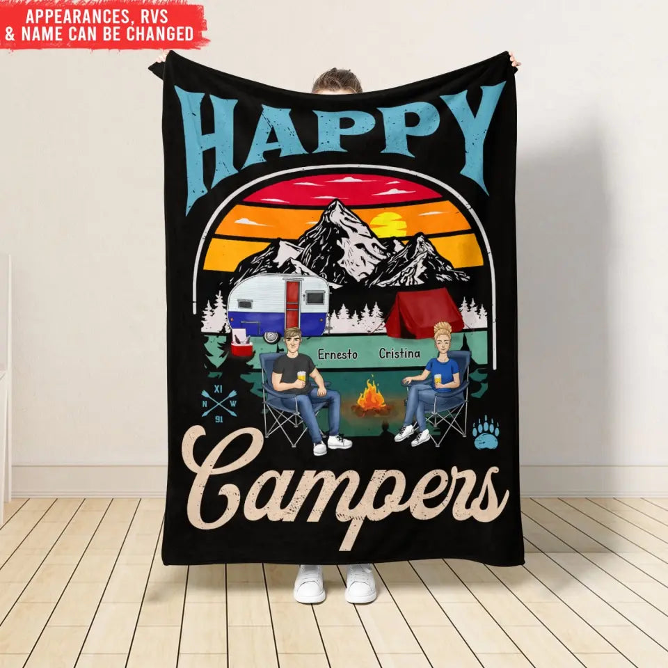 Happy Campers - Personalized Blanket, Gift For Camping Lovers - BL45
