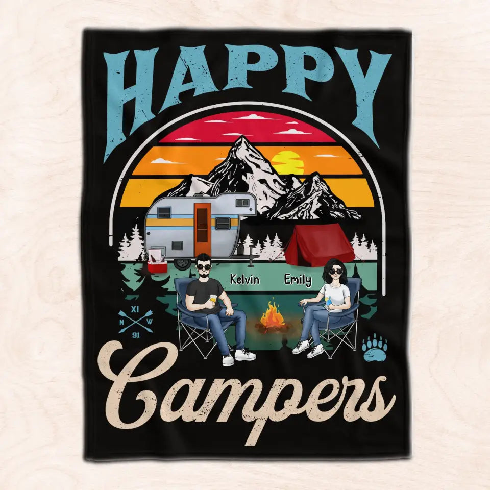 Happy Campers - Personalized Blanket, Gift For Camping Lovers - BL45