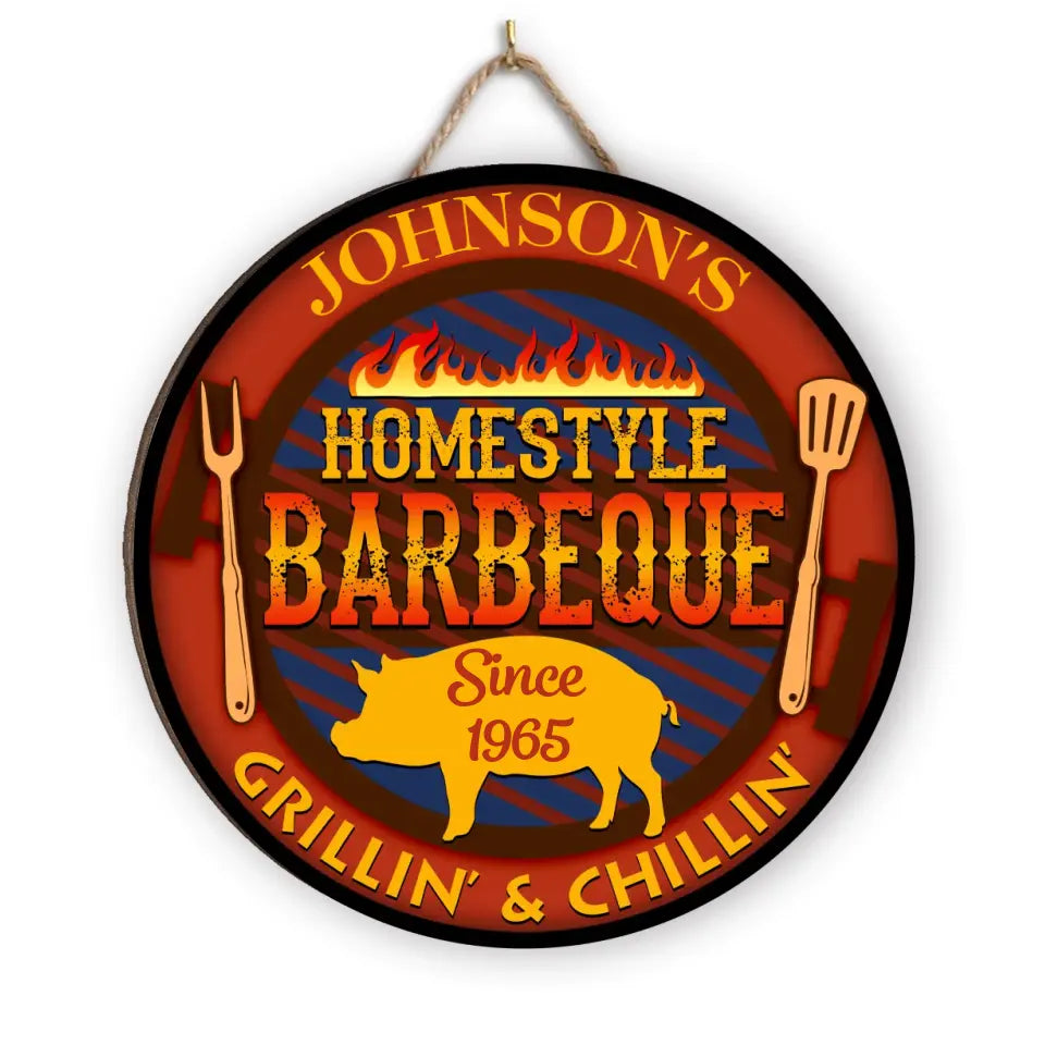 Family Homestyle Barbeque - Personalized Wood Sign, Grill And Chillin Wood Sign - DS727