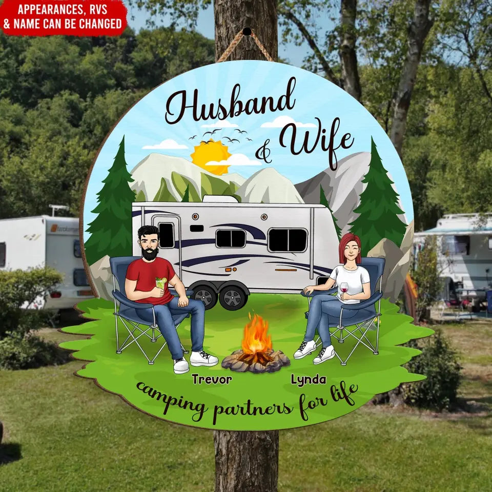 Husband And Wife Camping Partners For Life - Personalized Wood Sign, Camping Gift - DS728