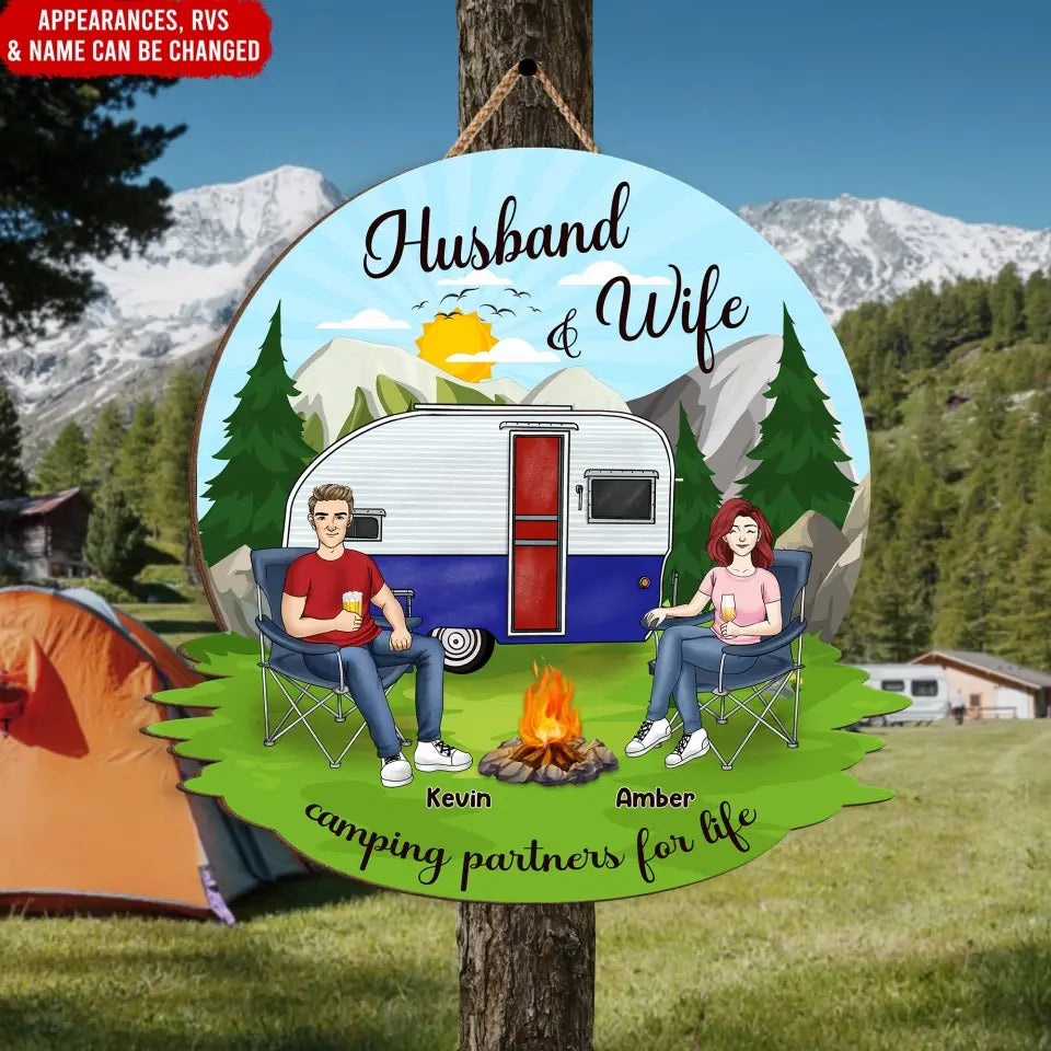 Husband And Wife Camping Partners For Life - Personalized Wood Sign, Camping Gift - DS728