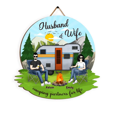 Husband And Wife Camping Partners For Life - Personalized Wood Sign, Camping Gift - DS728