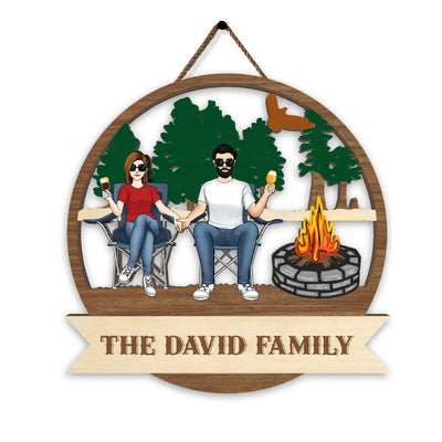 Campfire Custom Family Name Sign - Personalized Wooden Sign, Camping Gift For Camping Lovers - DS722