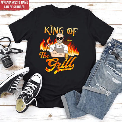 King Of The Grill - Personalized T-Shirt, Gift For Dad, Grandpa - TS1059
