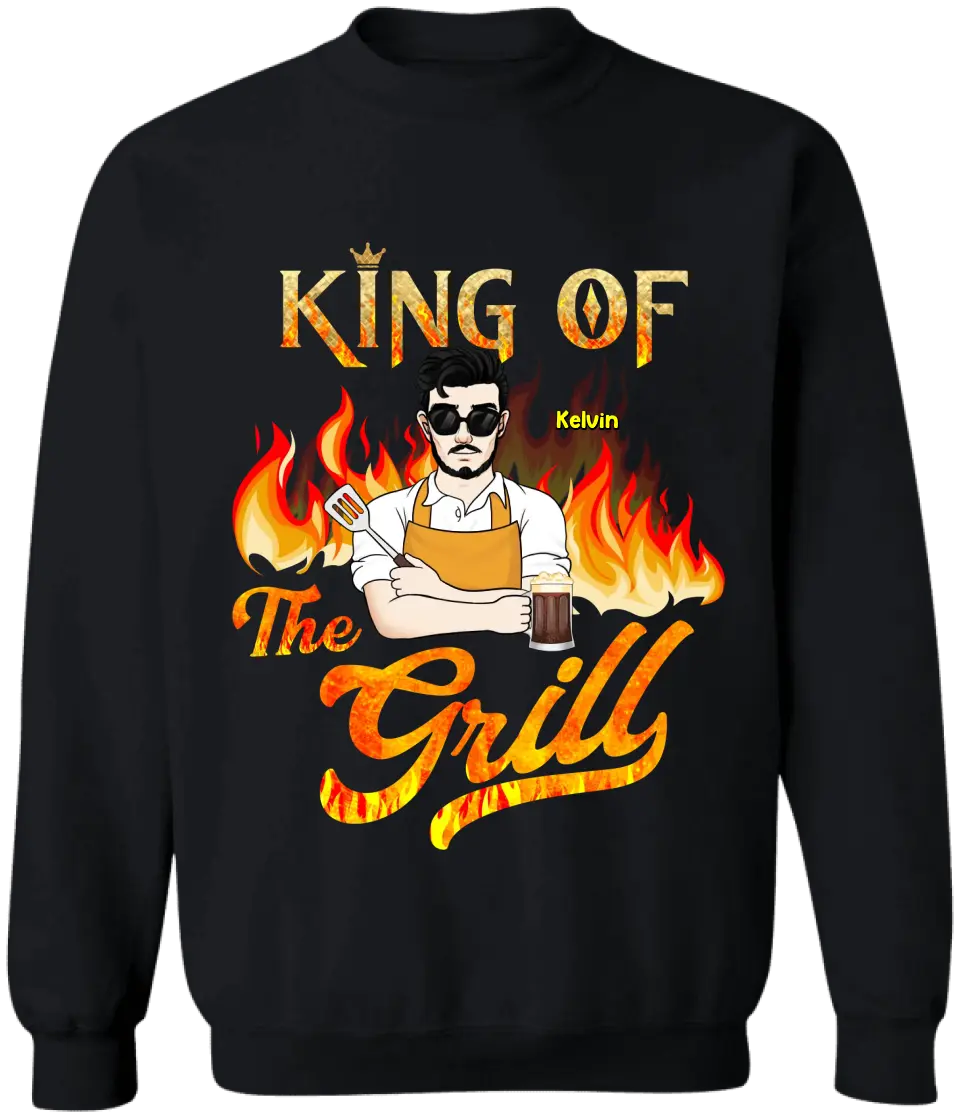 King Of The Grill - Personalized T-Shirt, Gift For Dad, Grandpa - TS1059