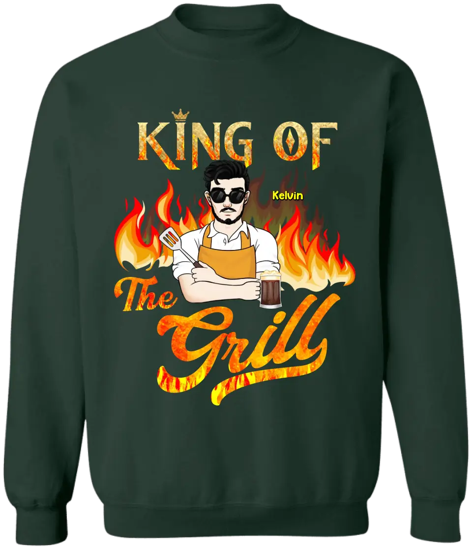 King Of The Grill - Personalized T-Shirt, Gift For Dad, Grandpa - TS1059