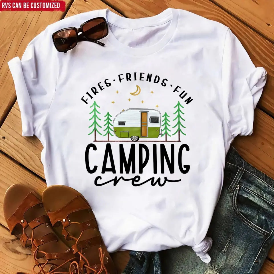 Camping Crew Fires Friends Fun - Personalized T-Shirt, T-Shirt Gift For Camping Lover - TS1061