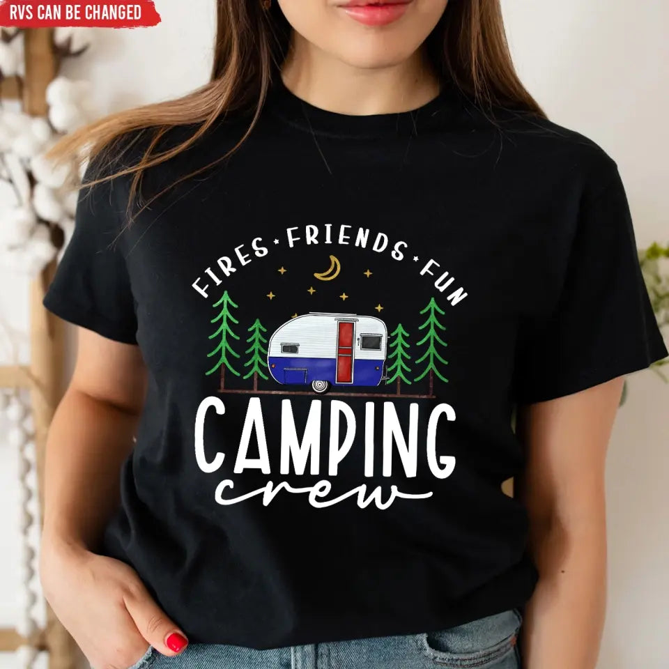 Camping Crew Fires Friends Fun - Personalized T-Shirt, T-Shirt Gift For Camping Lover - TS1061