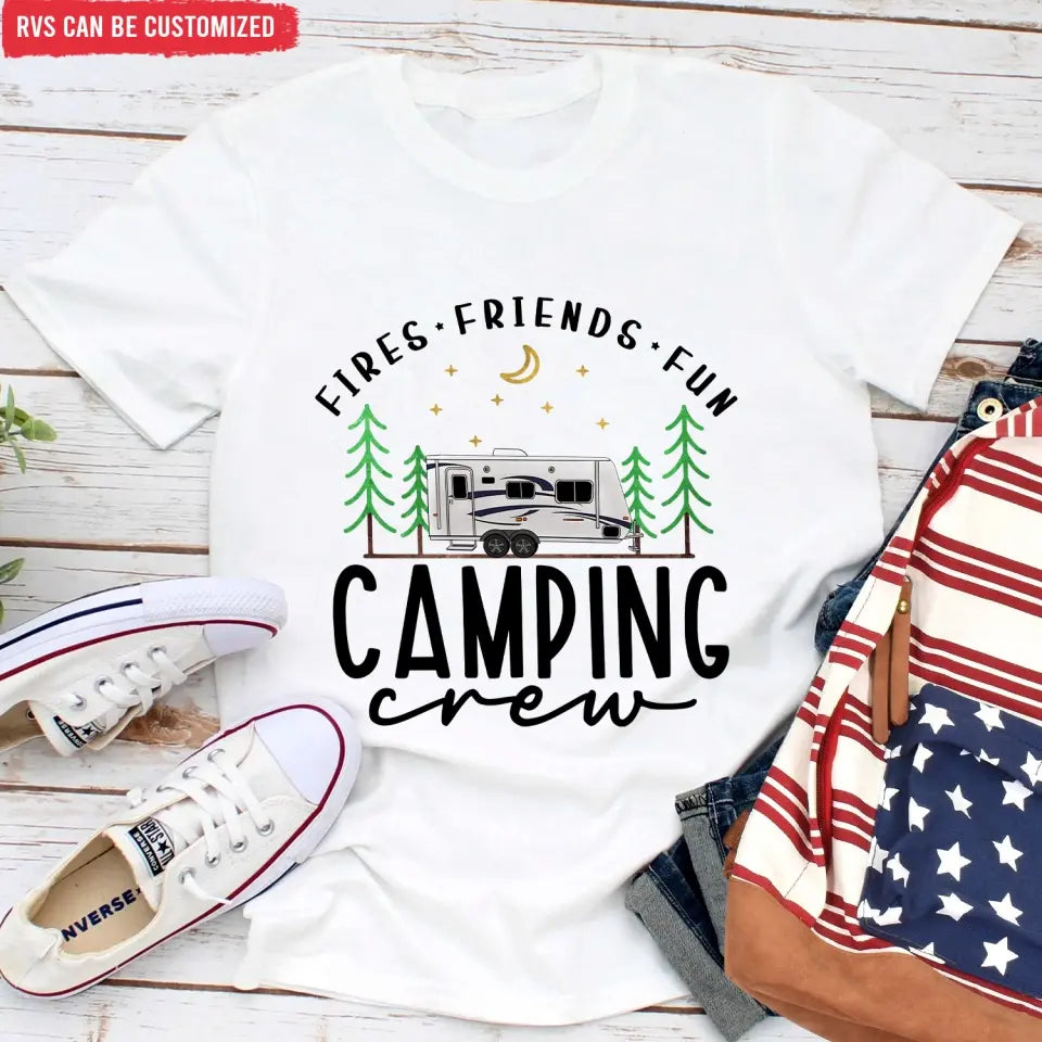 Camping Crew Fires Friends Fun - Personalized T-Shirt, T-Shirt Gift For Camping Lover - TS1061