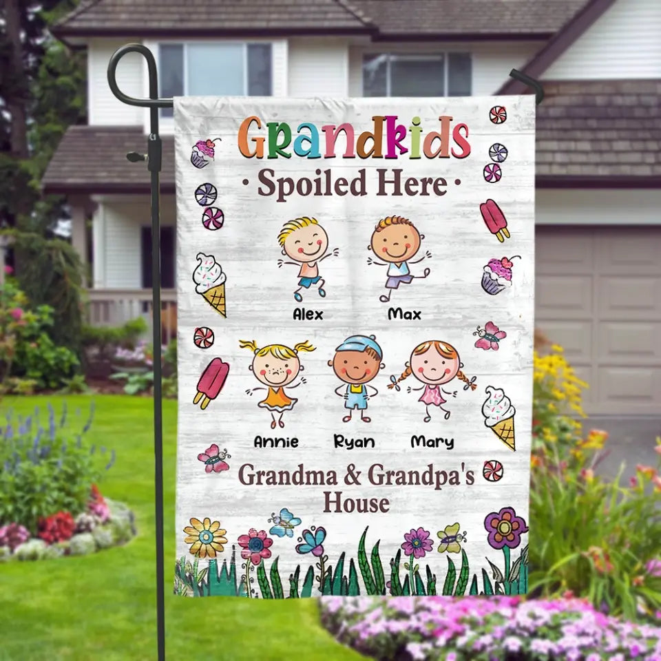 Garden decor, house flag, flag, custom garden flag, custom flag, garden sign, garden gifts, garden, Grandkids Spoiled Here Grandma & Grandpa’s House