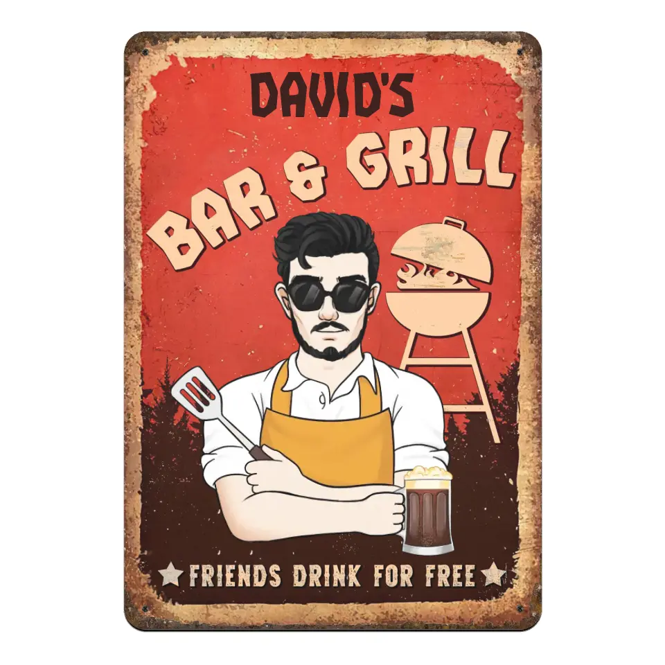 Bar And Grill Friends Drinks For Free - Personalized Metal Sign, Gift For Family - MTS751