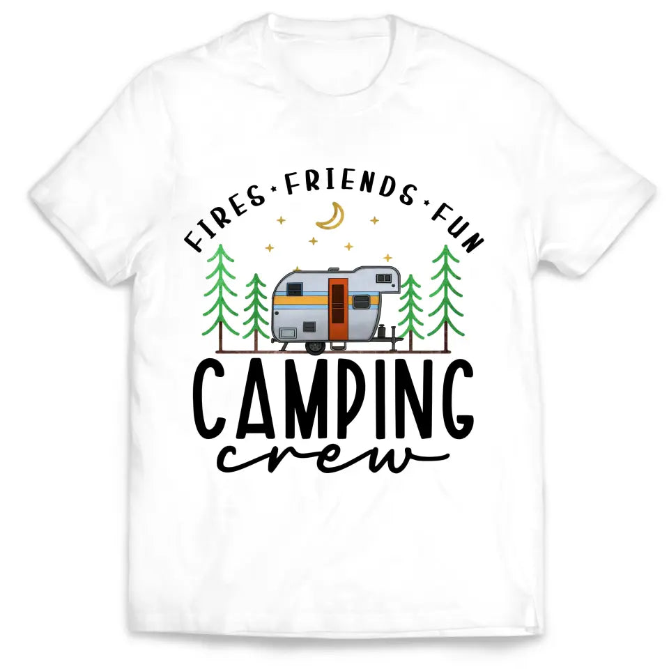 Camping Crew Fires Friends Fun - Personalized T-Shirt, T-Shirt Gift For Camping Lover - TS1061