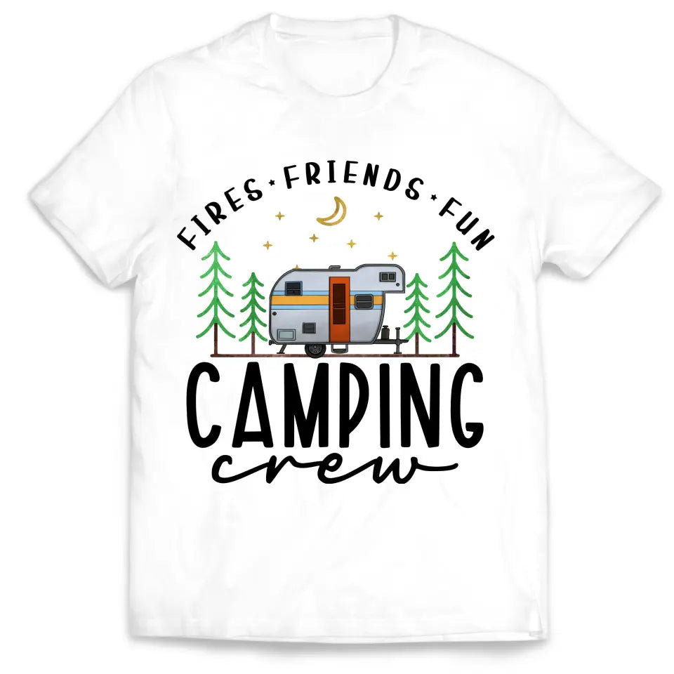 Camping Crew Fires Friends Fun - Personalized T-Shirt, T-Shirt Gift For Camping Lover - TS1061