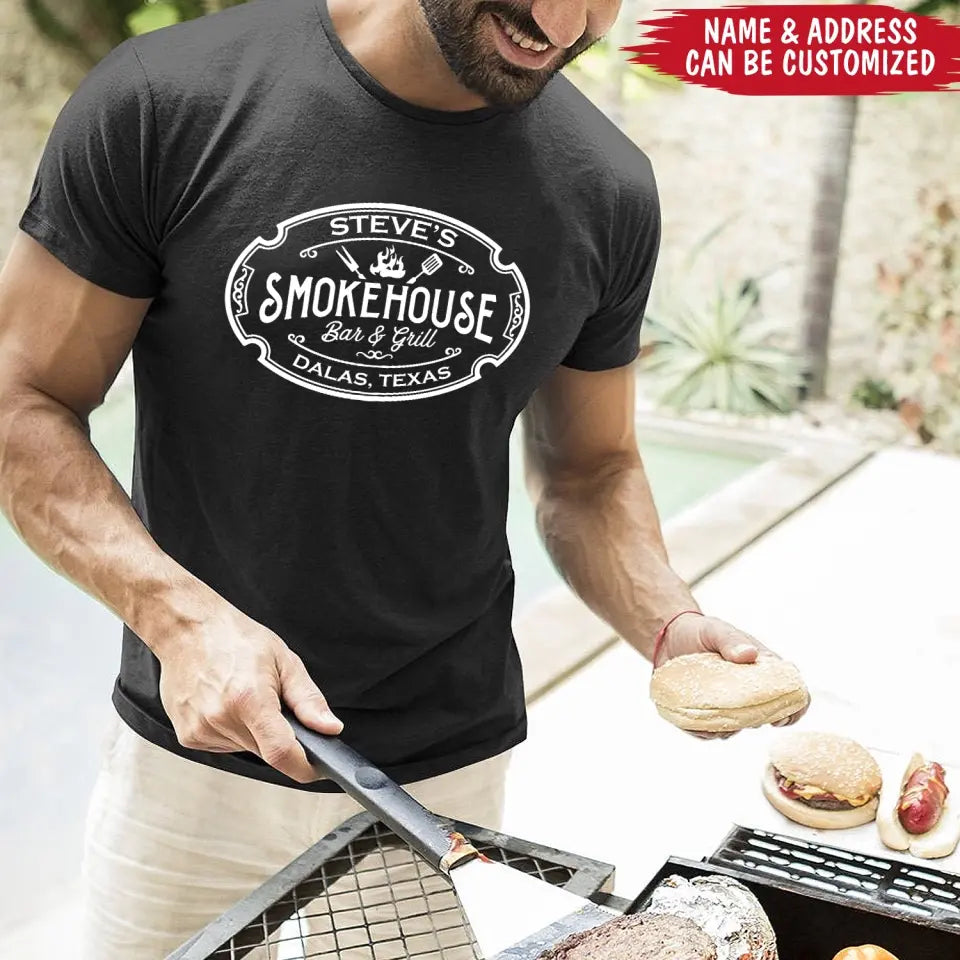 Custom Smokehouse Bar & Grill - Personalized T-Shirt, Funny Grilling Gift, Smoker Shirt - TS1066