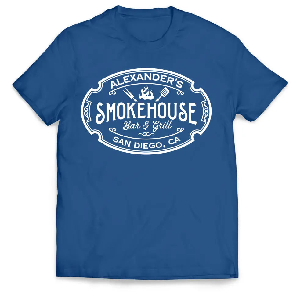 Custom Smokehouse Bar & Grill - Personalized T-Shirt, Funny Grilling Gift, Smoker Shirt - TS1066