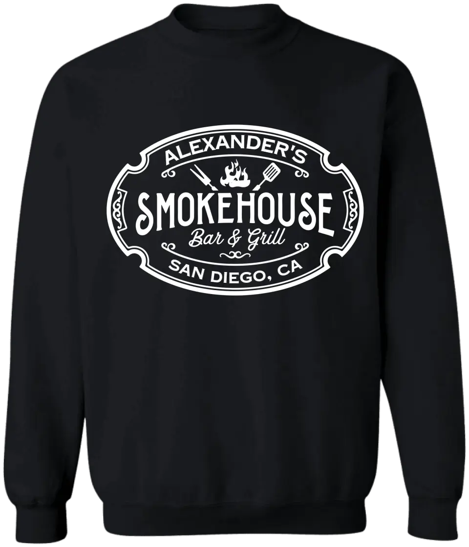 Custom Smokehouse Bar & Grill - Personalized T-Shirt, Funny Grilling Gift, Smoker Shirt - TS1066
